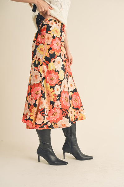 Black & Floral Bias Margo Skirt