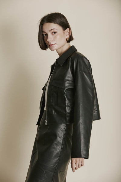 Black Vegan Leather Cropped Jacket