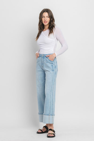 Streamlined Super High Rise Cuffed Baggy Wide Denim