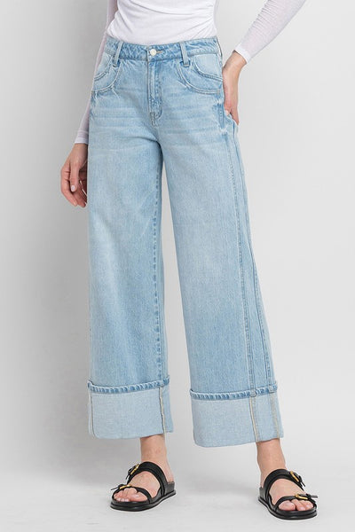 Streamlined Super High Rise Cuffed Baggy Wide Denim