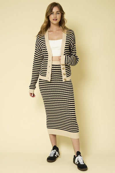 Cream & Black Stripe Joyce Skirt