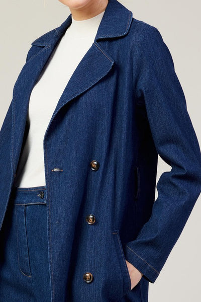 Blue Washed Denim Trench Coat