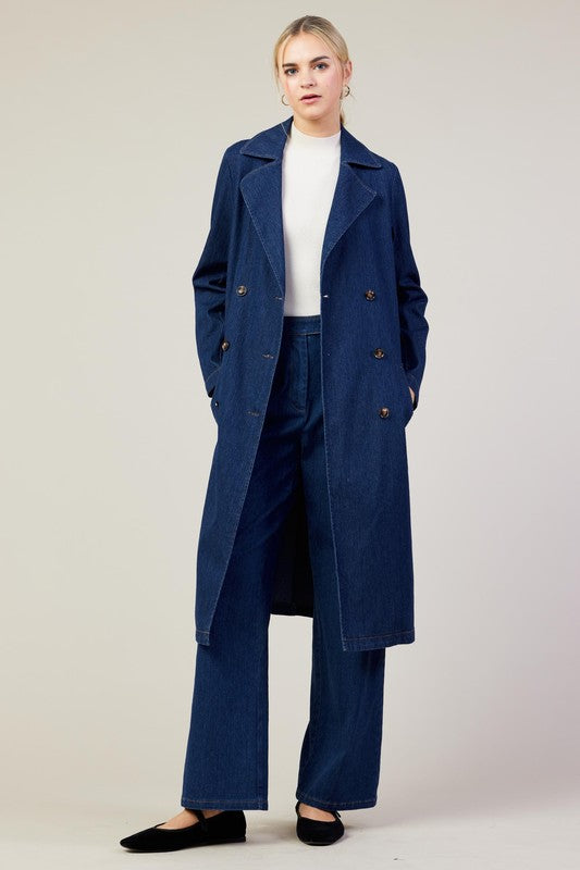 Blue Washed Denim Trench Coat