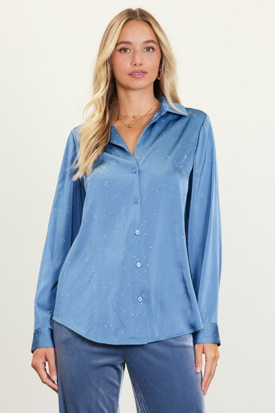 Dusty Blue Hot Fix Button Up