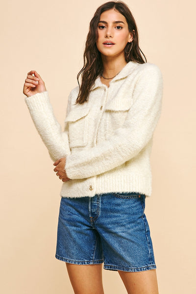 Ivory Double Pocket Cardigan