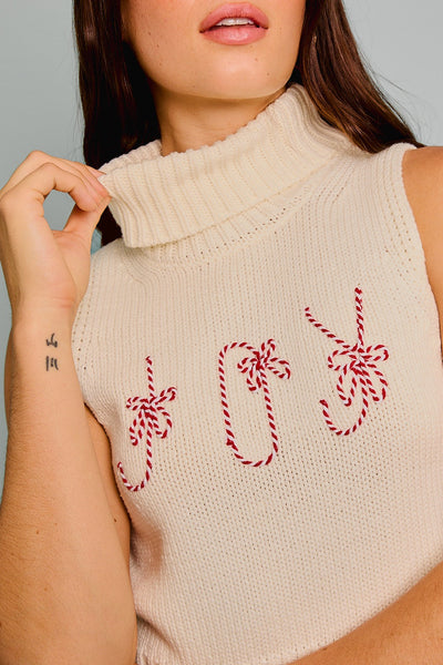 White Turtle Neck Joy Knit Top