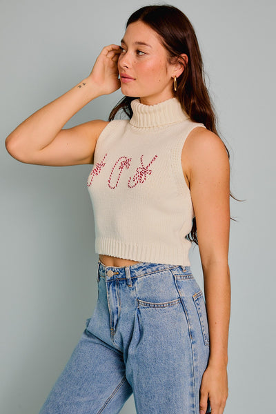 White Turtle Neck Joy Knit Top