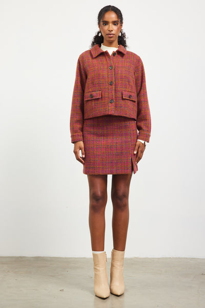 Plum-Camel Lyra Tweed Mini Skirt