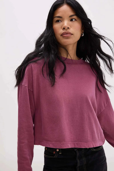 Burgundy Relaxed Crop Long Sleeve Tee