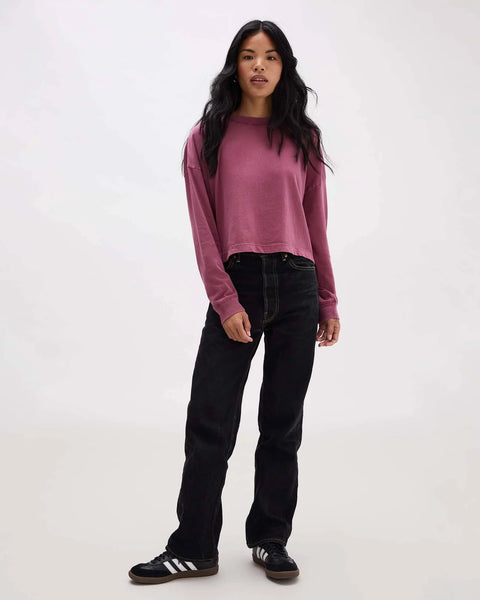 Burgundy Relaxed Crop Long Sleeve Tee