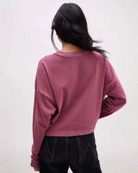 Burgundy Relaxed Crop Long Sleeve Tee