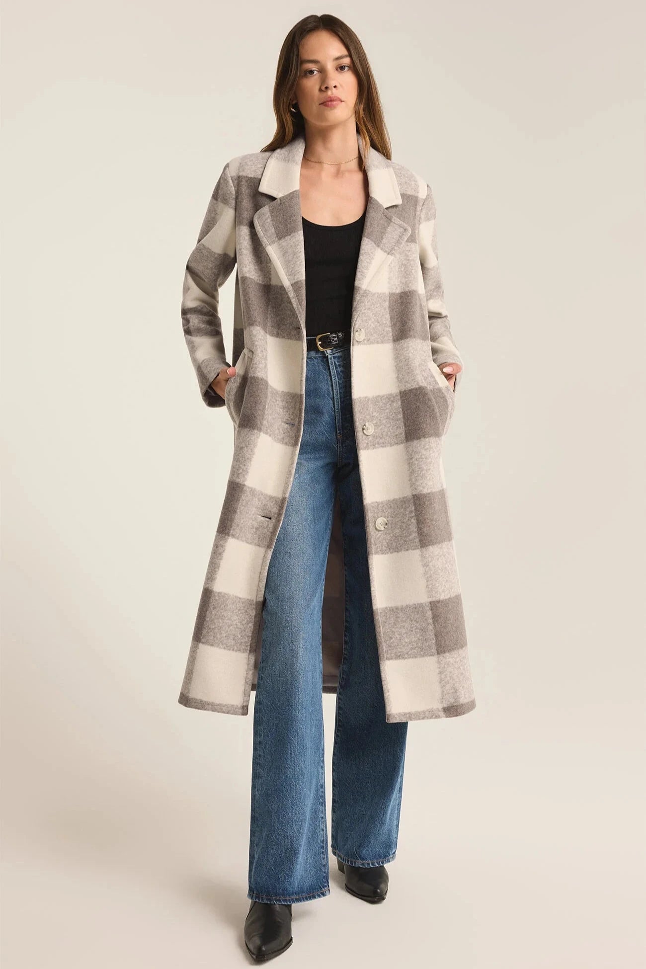 Slate Grey Conway Buffalo Plaid Coat