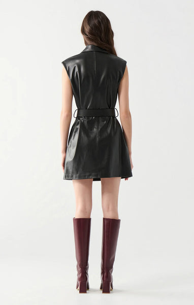 Black Faux Leather Cross Over Belt Dress