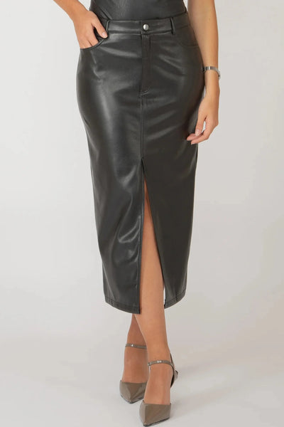 Black Faux Leather Slit Skirt