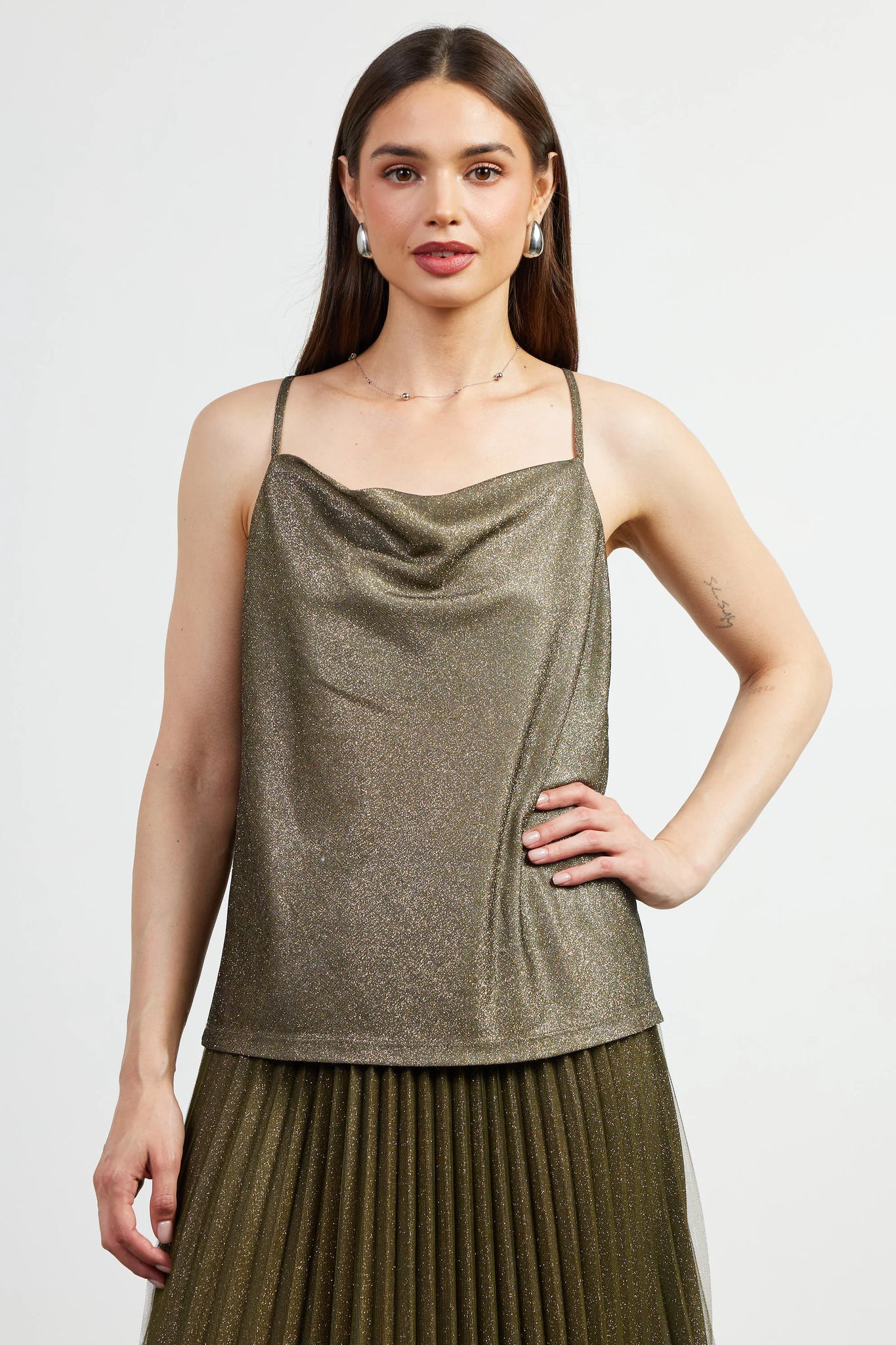 Olive Lurex Glitter Top