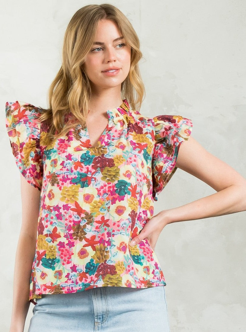 Cream Flutter Floral Top