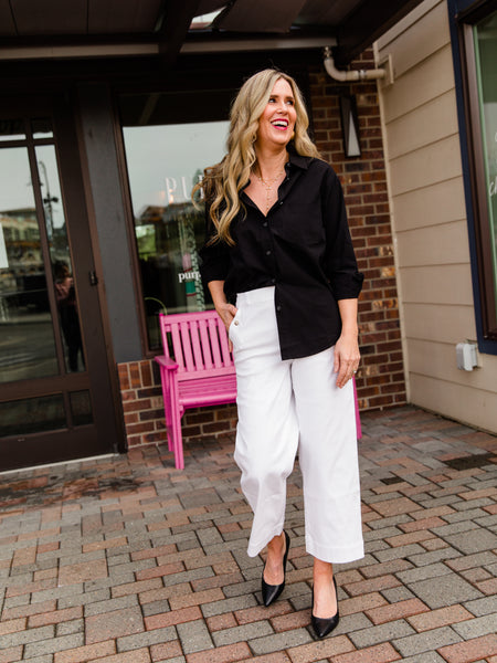 Black Venice Button Up Top