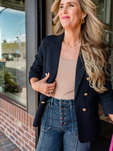 Navy Ocean Button Blazer