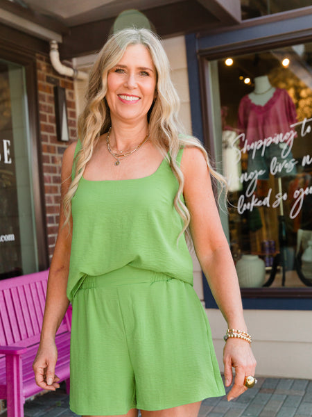 Aloe Green Square Neck Flowy Tank