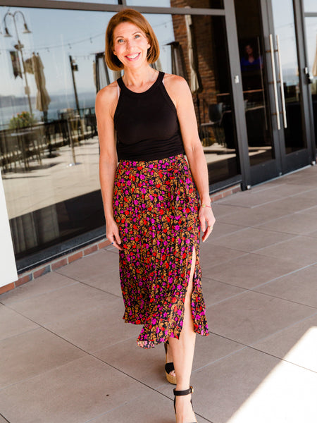 Black & Magenta Mila Midi Skirt