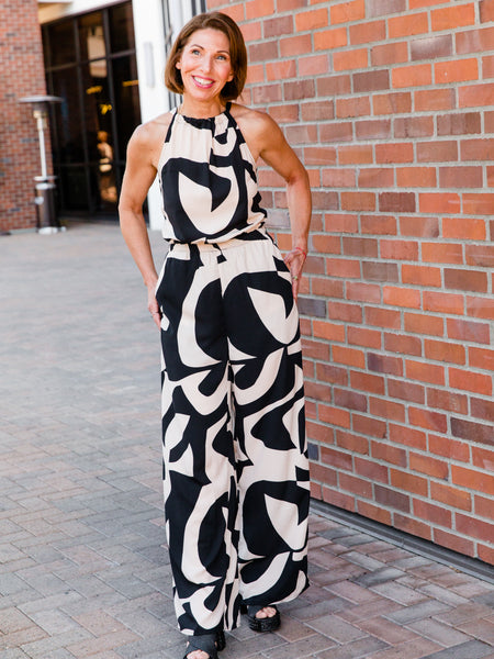 Black & Taupe Abstract Jumpsuit