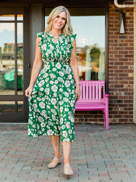 Green Floral Catherine Dress