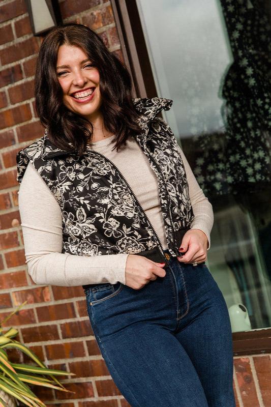 Black & Cream Floral Vest