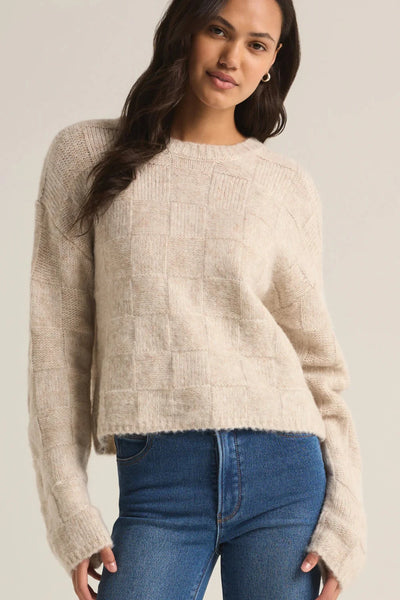 Light Oatmeal Heather Delilah Check Sweater