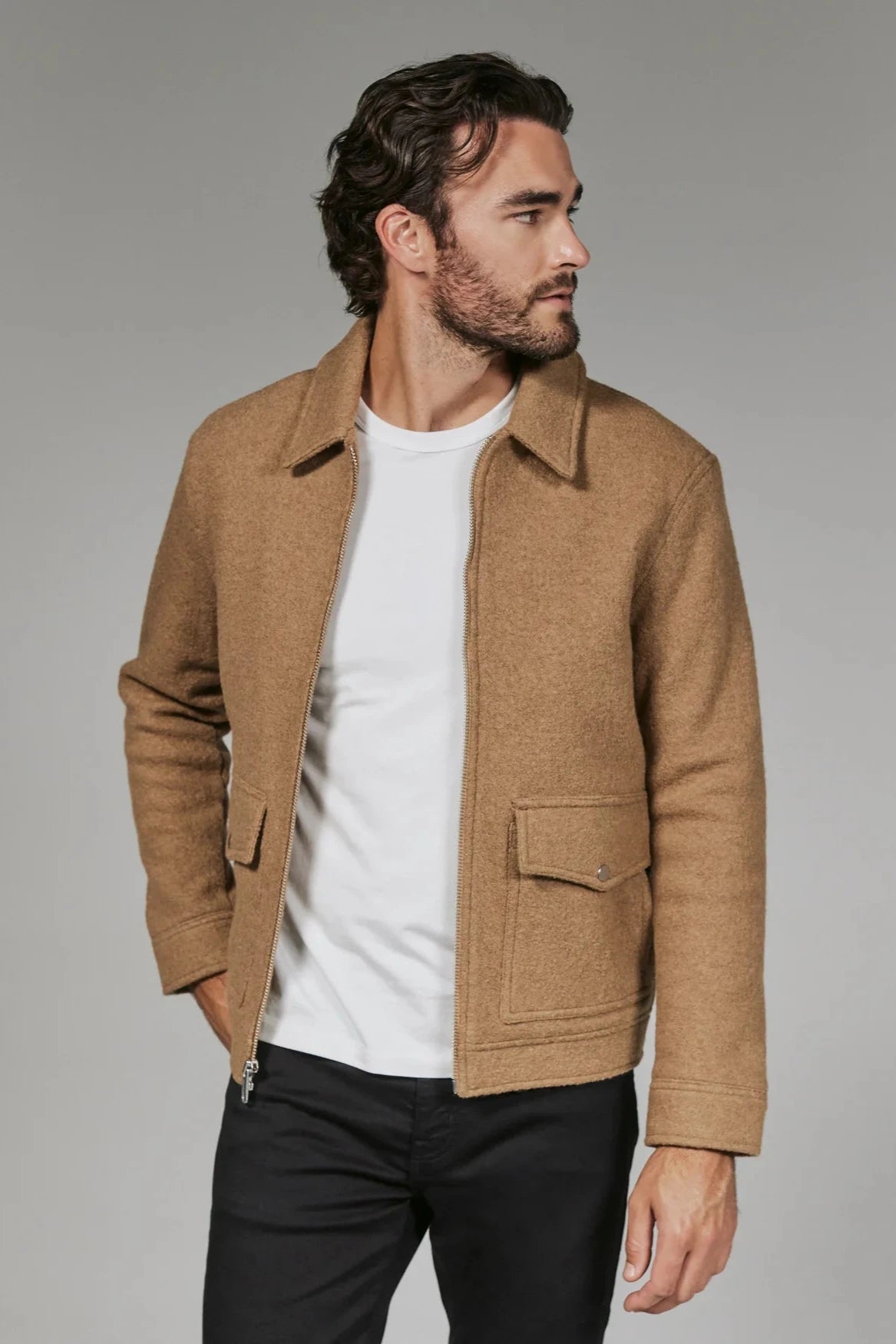 Tan Boucle Zip Jacket