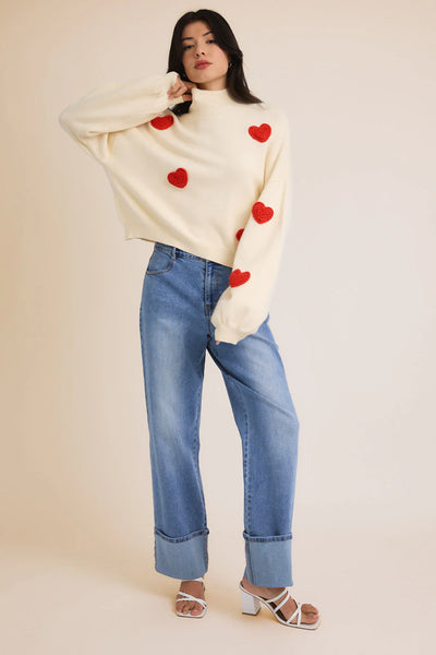 Cream & Red Heart Sweater