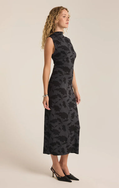 Black Tatum Shadow Floral Midi Dress