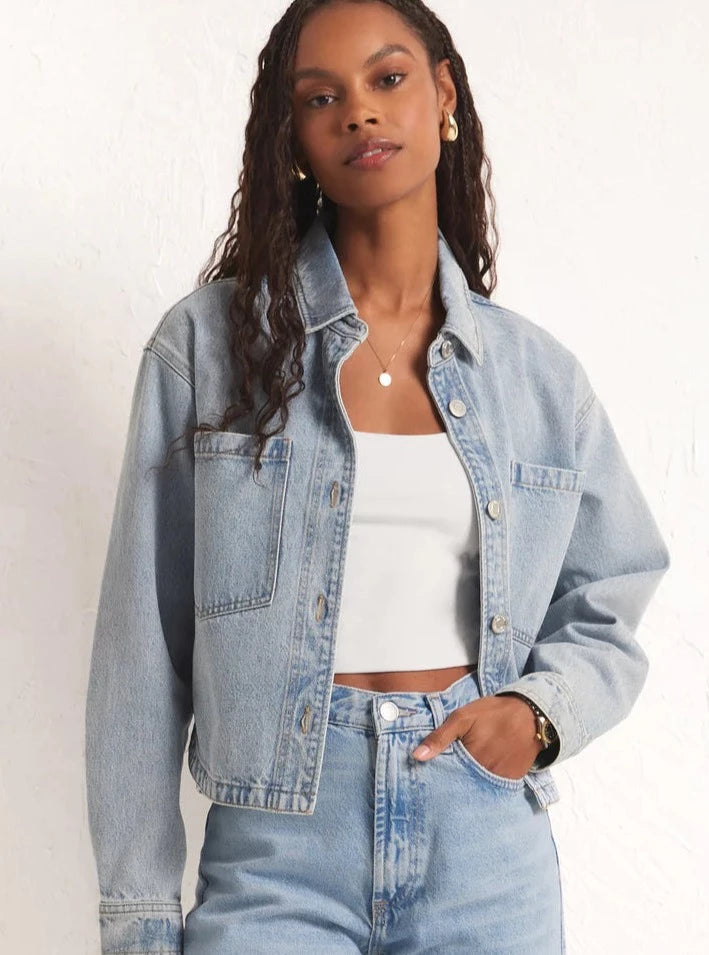 Sun Bleached Indigo Cropped Denim Jacket