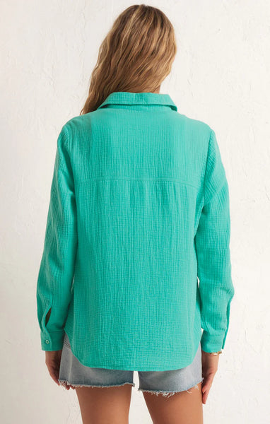 Cabana Green Button Up Gauze Top