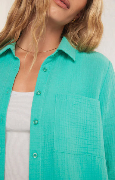 Cabana Green Button Up Gauze Top