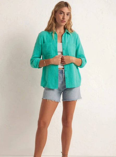 Cabana Green Button Up Gauze Top