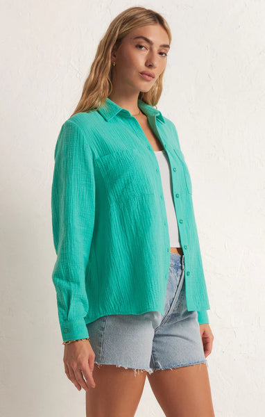 Cabana Green Button Up Gauze Top