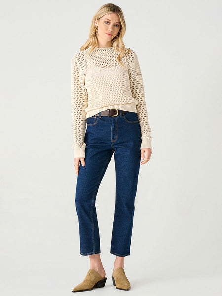 Ecru Jewel Neck Loose Knit Longsleeve Top