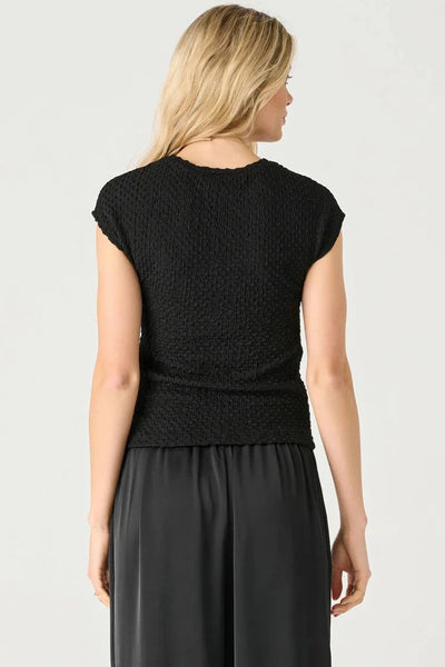 Black Crew Neck Woven Top