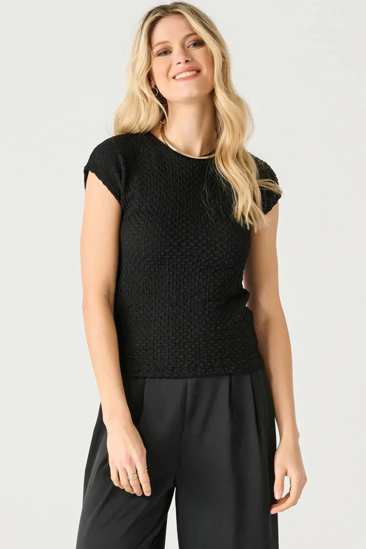 Black Crew Neck Woven Top