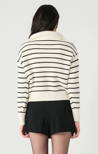 White & Black Stripe Quarter Zip Sweater