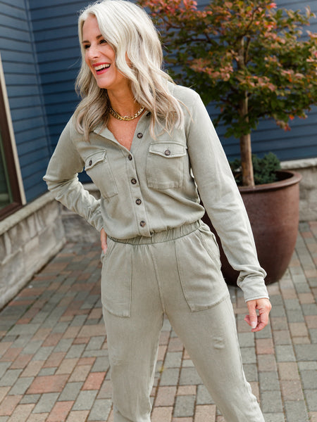 Smoke Sage Cadet Cargo Jumpsuit