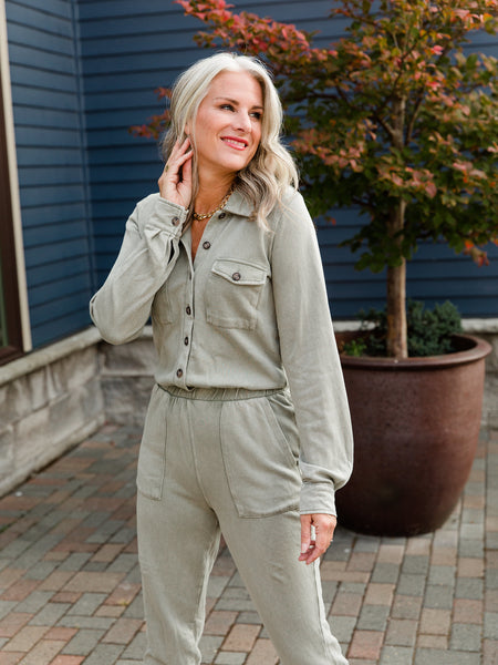 Smoke Sage Cadet Cargo Jumpsuit